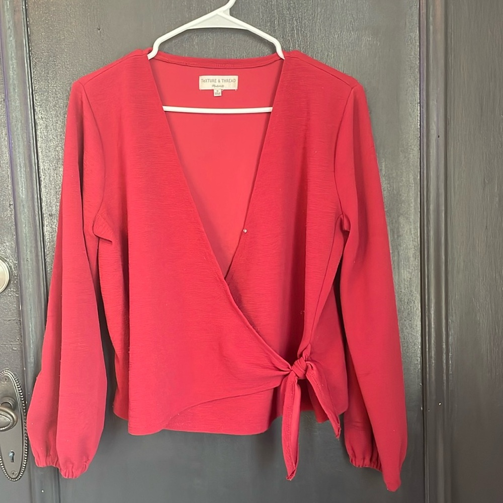 Red textured wrap blouse from Madewell